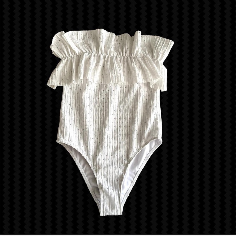 White Ruffled Strapless Swimsuit